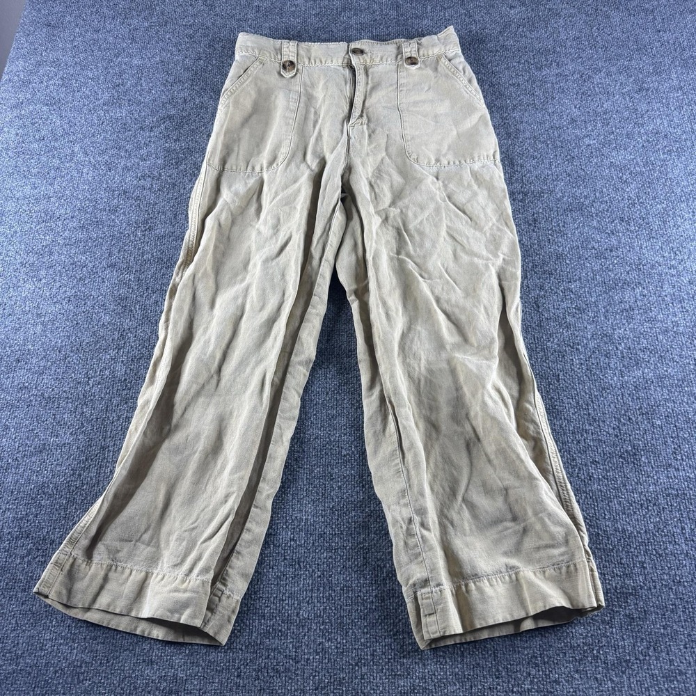Cynthia Rowley Pants Womens 8 Beige Linen Lyocell Wide Leg Pull On Khaki Summer